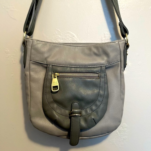 Steve Madden Gray Color Block Crossbody Bag Faux Leather Purse - Picture 1 of 10